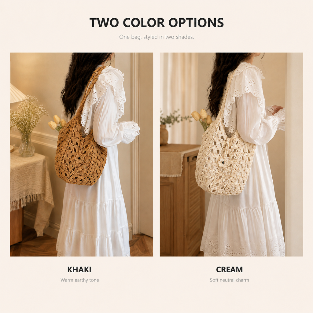 Crochet Floral Cotton-Linen Tote Bag
