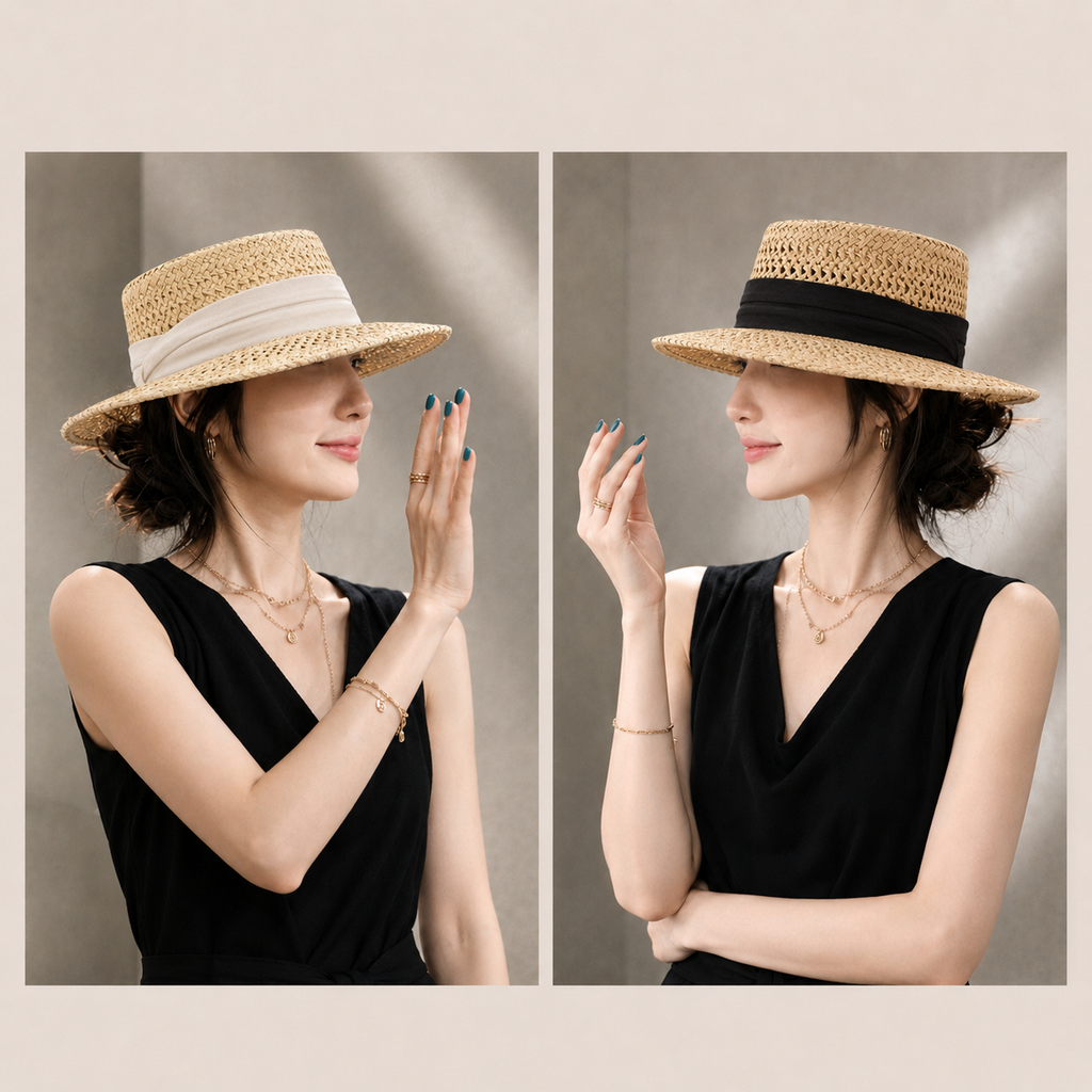Women’s Wide-Brim Woven Straw Hat & Matching Tote Bag
