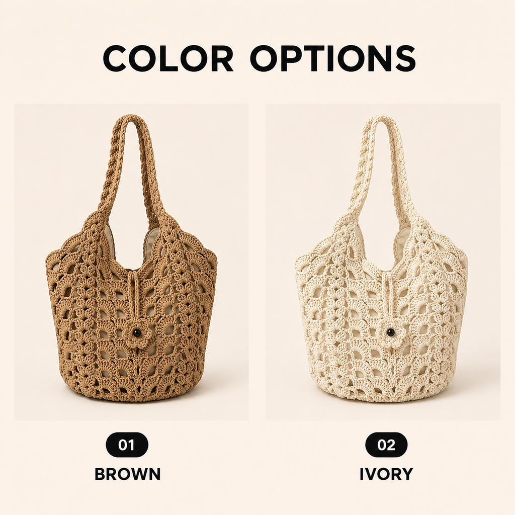 Crochet Floral Cotton-Linen Tote Bag