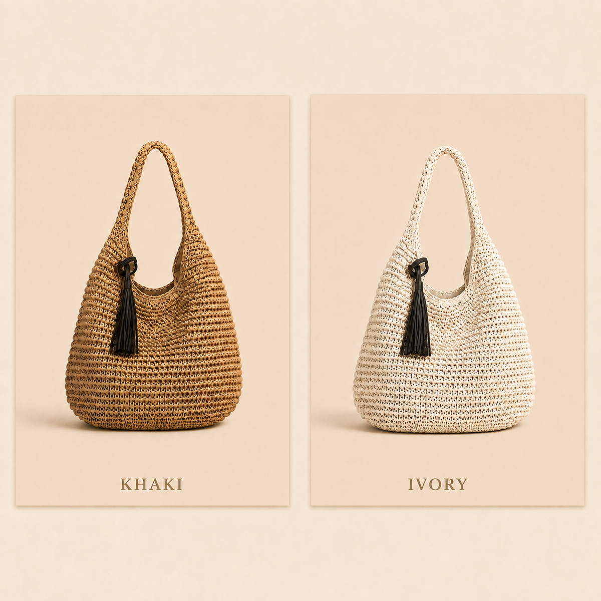Woven Straw Beach Tote Bag with Tassel