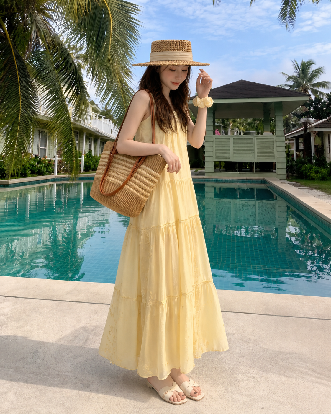Women’s Wide-Brim Woven Straw Hat & Matching Tote Bag