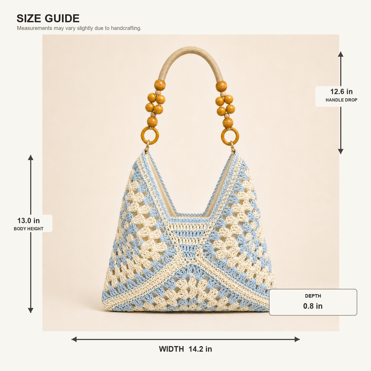 Handwoven Paper Yarn Hobo Bag with Wooden Bead Handle
