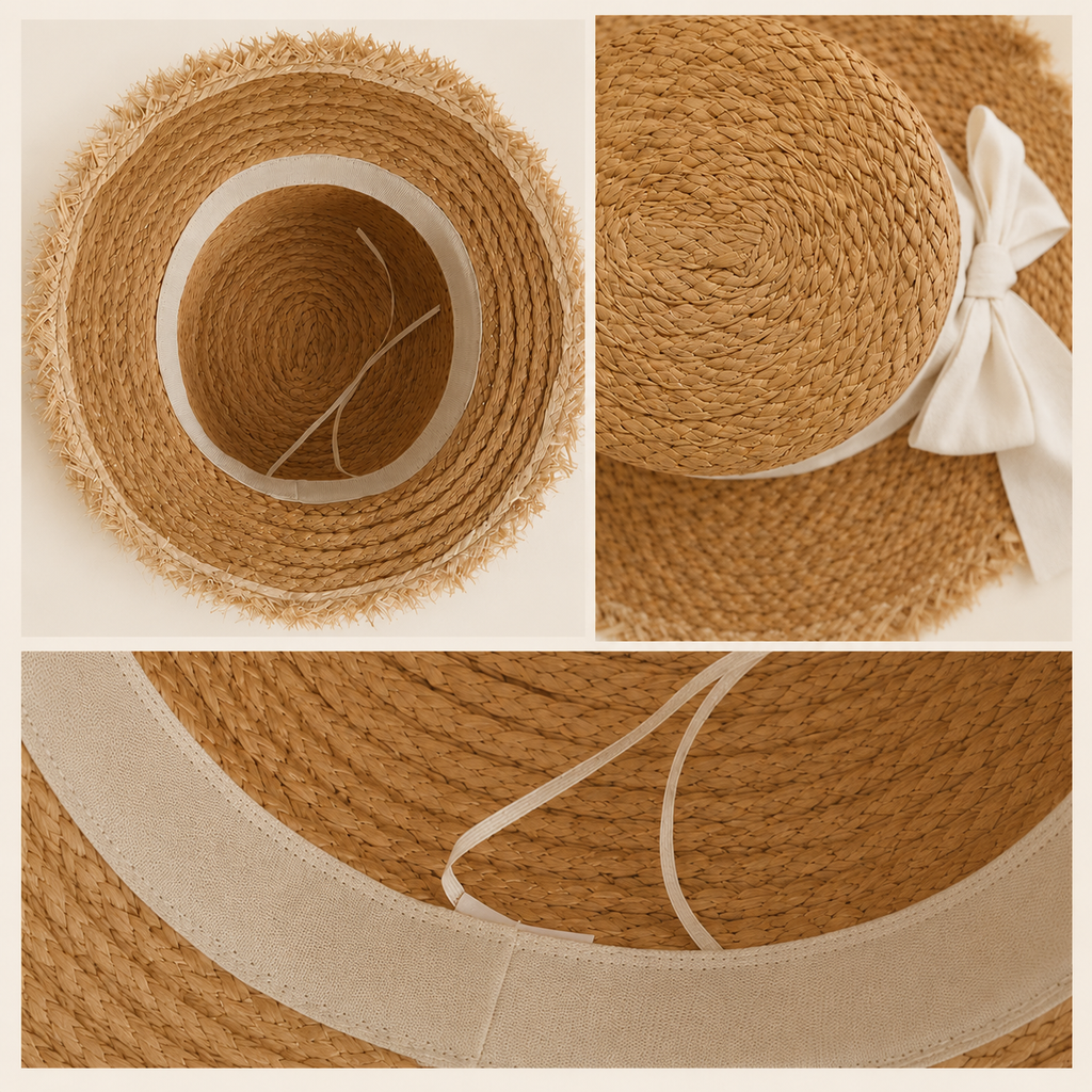 Girls' Raffia Straw Sun Hat with Frayed Brim and Bow
