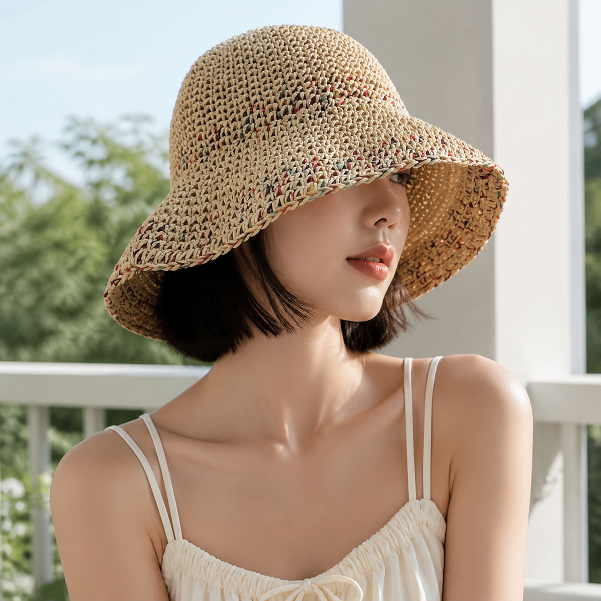 Women’s Colorful Open-Weave Wide Brim Straw Sun Hat
