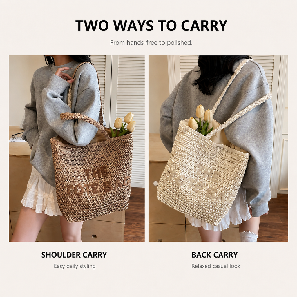 Women’s Large Woven Paper Straw Tote Bag with Zipper