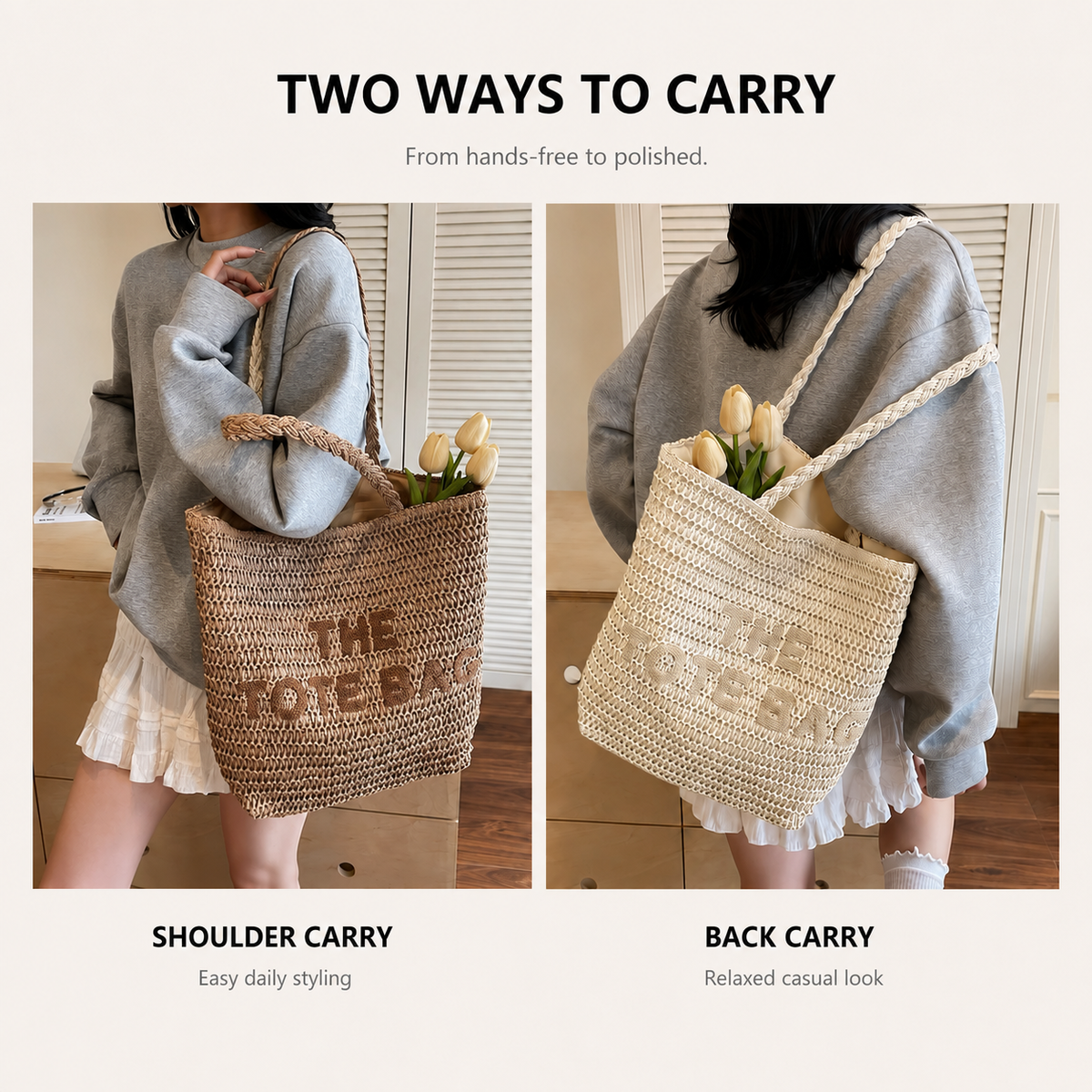 Women’s Large Woven Paper Straw Tote Bag with Zipper