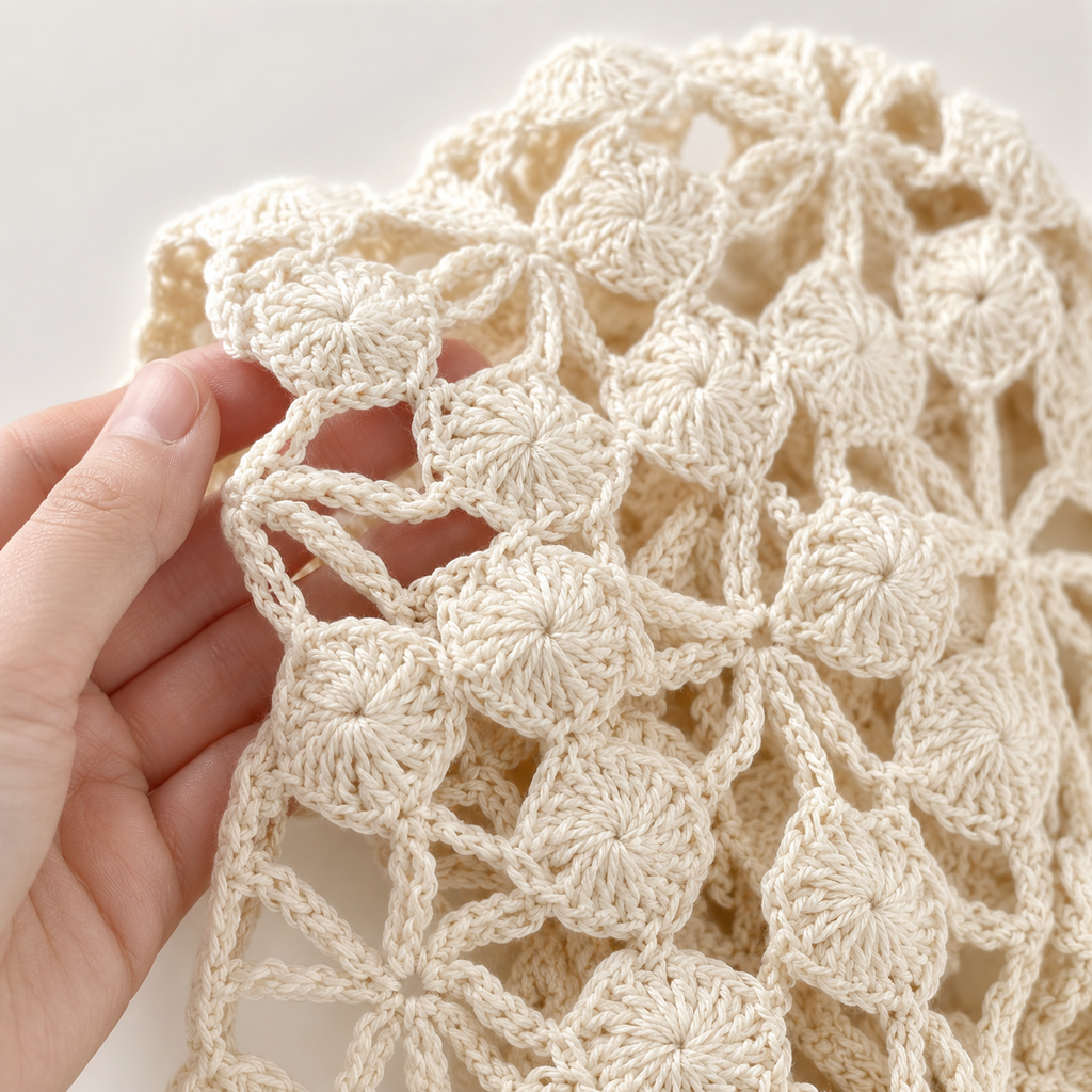 Hand-Crocheted Openwork Floral Tassel Bonnet
