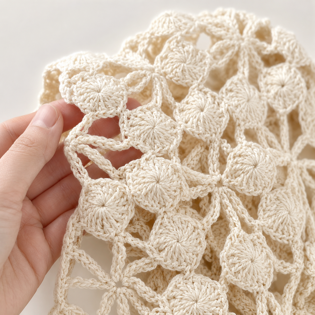 Hand-Crocheted Openwork Floral Tassel Bonnet