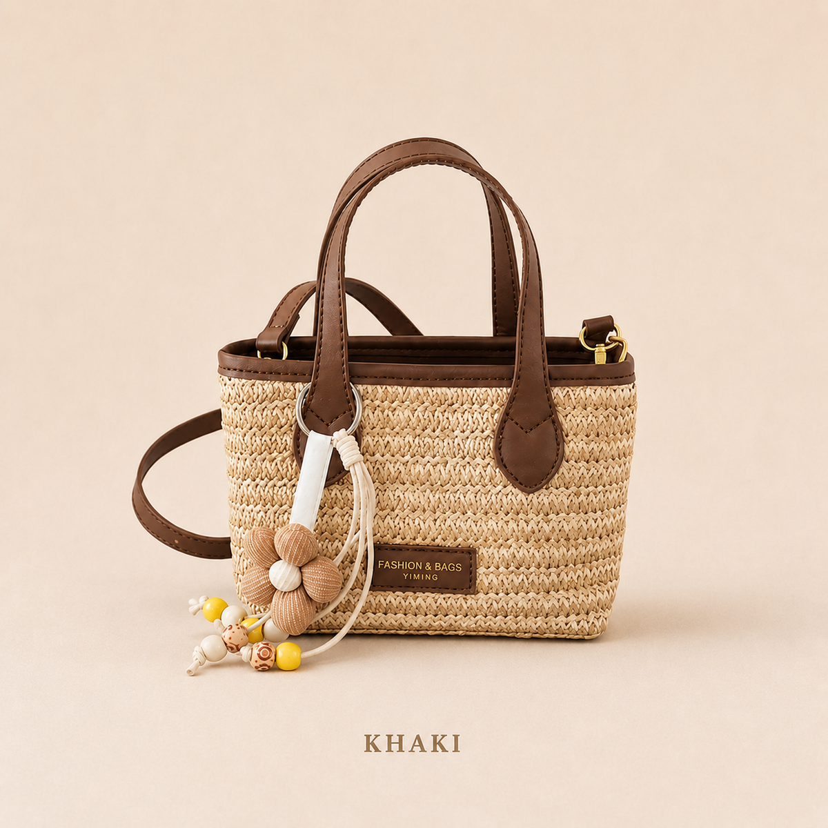 Woven Mini Tote Crossbody Bag with Flower Charm