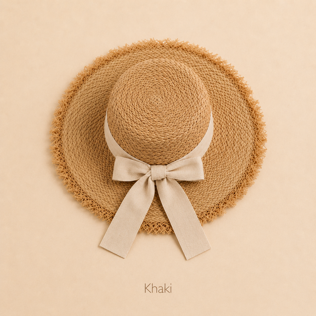 Girls' Raffia Straw Sun Hat with Frayed Brim and Bow