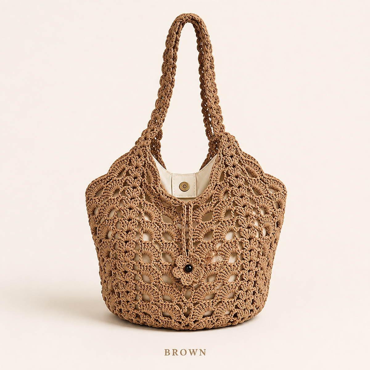 Crochet Floral Cotton-Linen Tote Bag