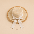 Girls' Raffia Straw Sun Hat with Frayed Brim and Bow