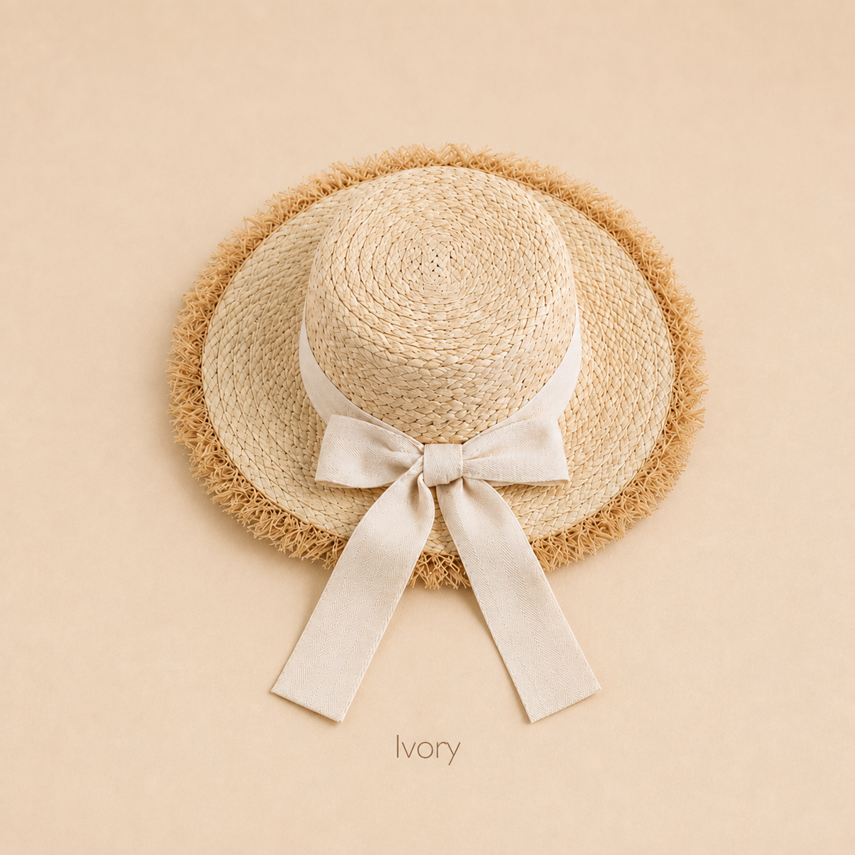 Girls' Raffia Straw Sun Hat with Frayed Brim and Bow