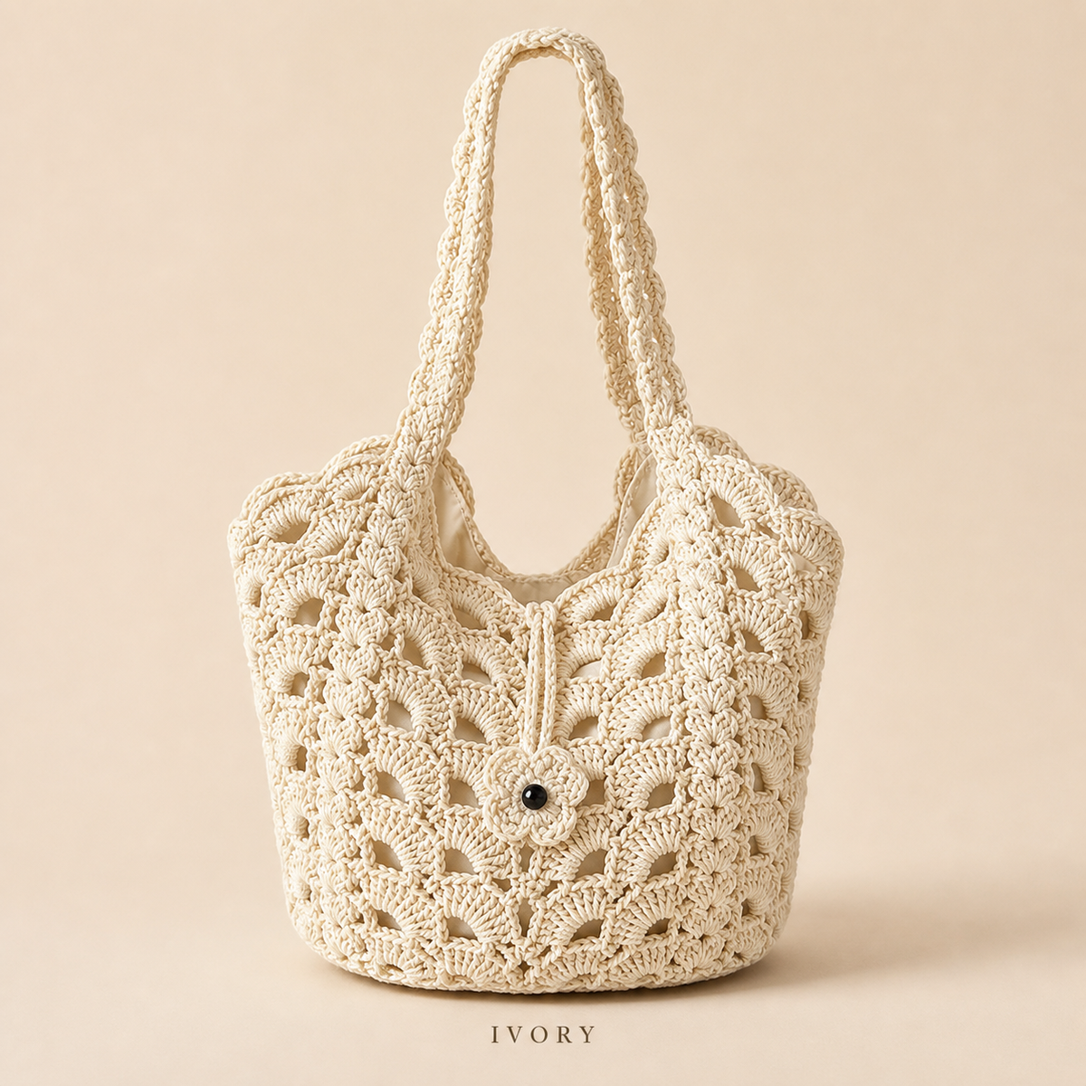 Crochet Floral Cotton-Linen Tote Bag
