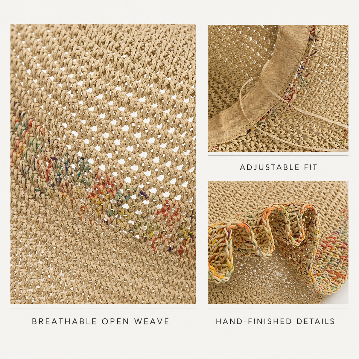 Women’s Colorful Open-Weave Wide Brim Straw Sun Hat