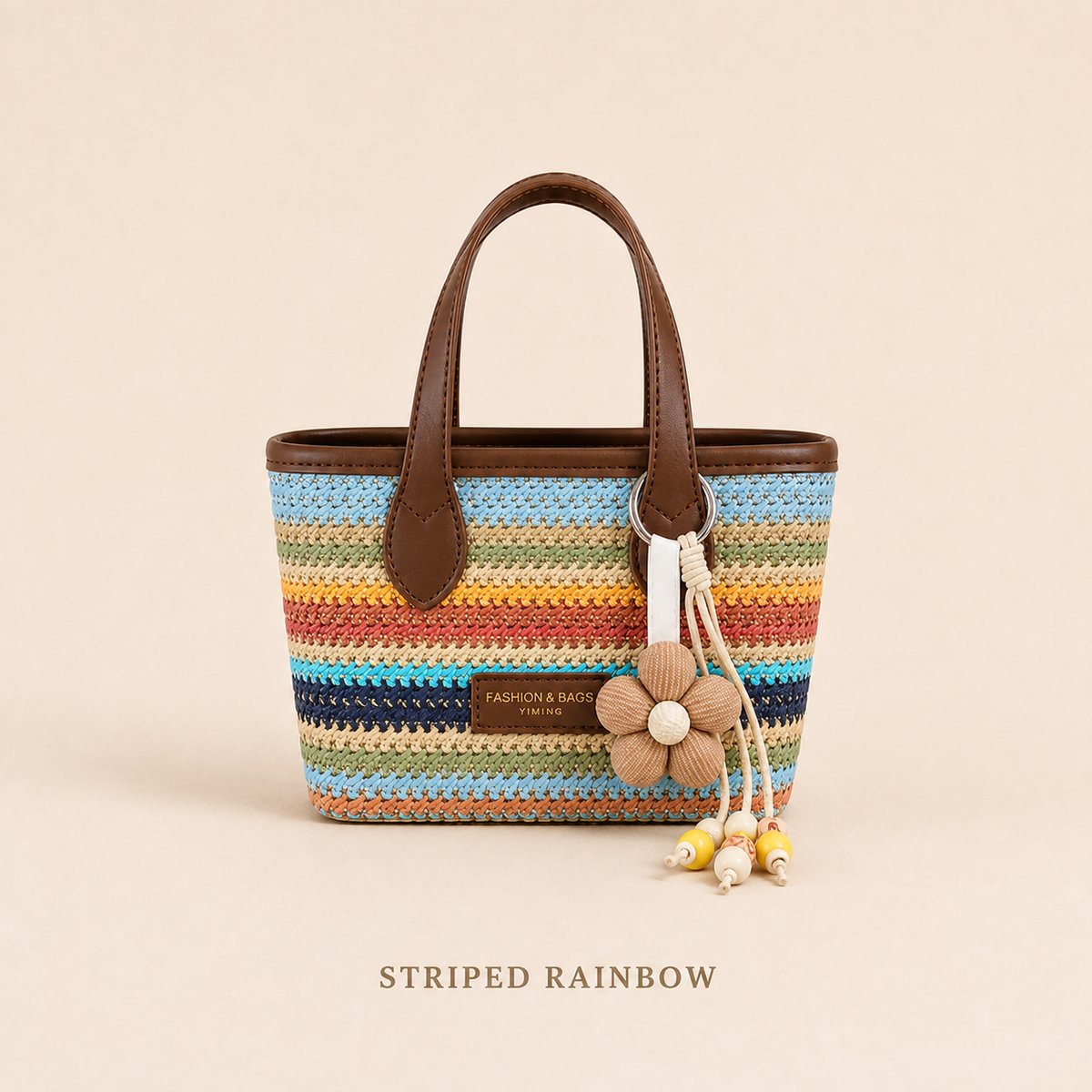 Woven Mini Tote Crossbody Bag with Flower Charm