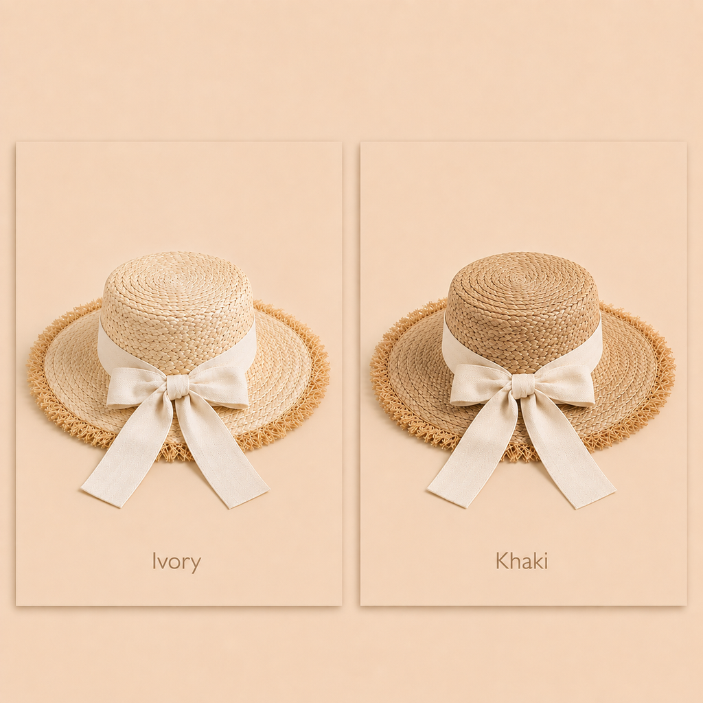 Girls' Raffia Straw Sun Hat with Frayed Brim and Bow