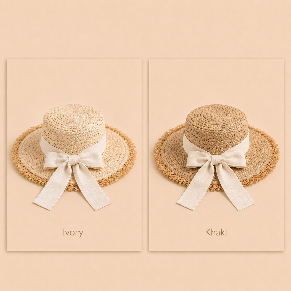 Girls' Raffia Straw Sun Hat with Frayed Brim and Bow