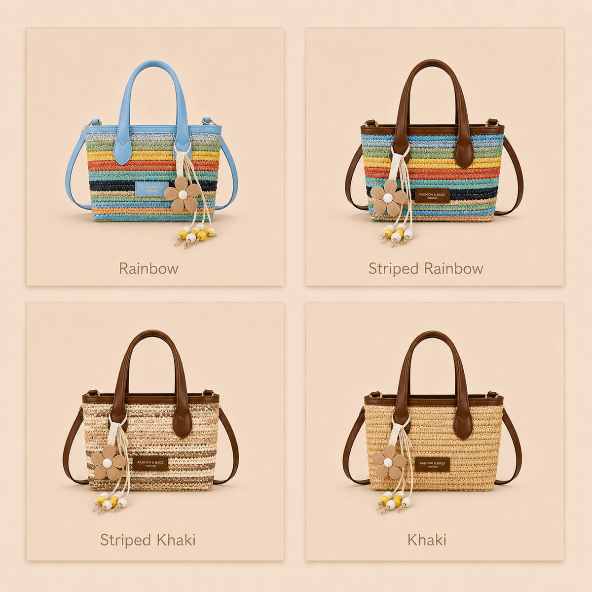 Woven mini tote crossbody bag shown in four color options