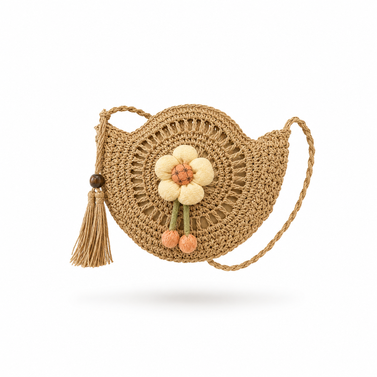 Handwoven Floral Straw Crossbody Bag