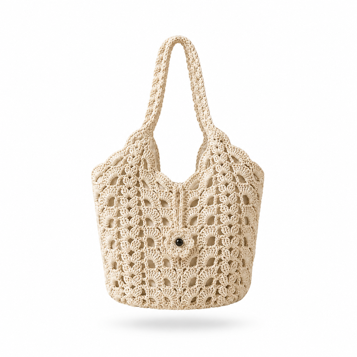 Crochet Floral Cotton-Linen Tote Bag
