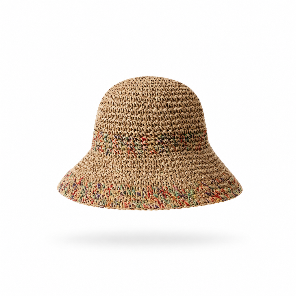 Women’s Colorful Open-Weave Wide Brim Straw Sun Hat