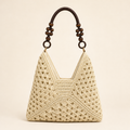 Handwoven Paper Yarn Hobo Bag with Wooden Bead Handle