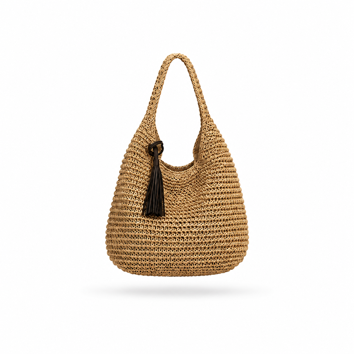 Woven Straw Beach Tote Bag with Tassel