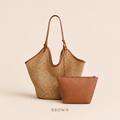 French-Inspired Large Woven Straw Tote Bag Set with PU Pouch