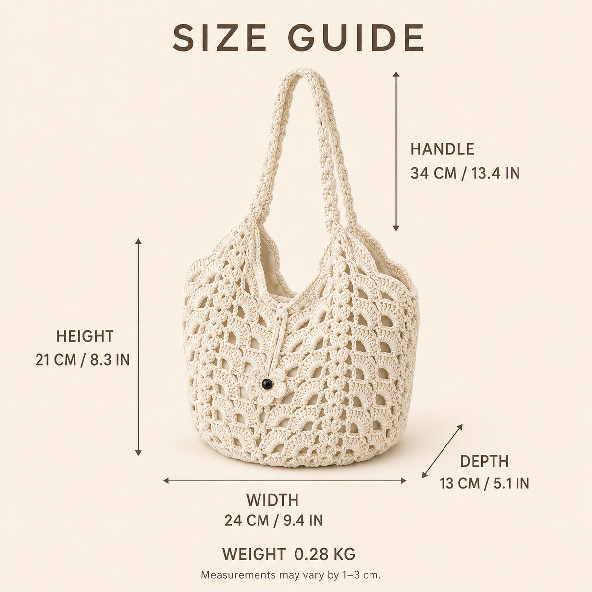Crochet Floral Cotton-Linen Tote Bag