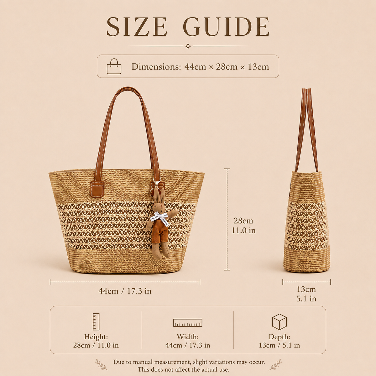 French-Inspired Woven Beach Tote Bag with Bunny Charm