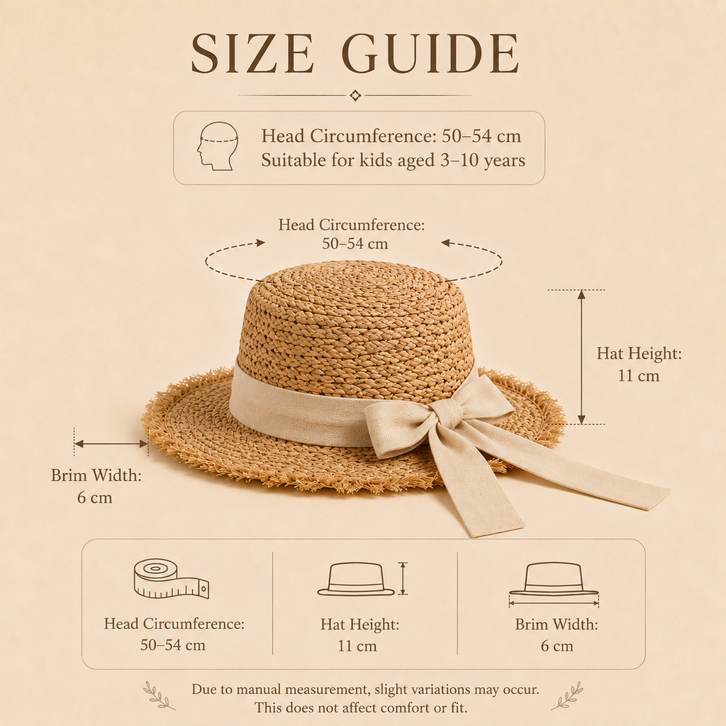 Girls' Raffia Straw Sun Hat with Frayed Brim and Bow