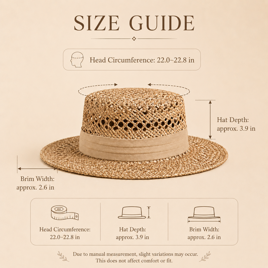 Open-Weave Straw Boater Hat with Ribbon