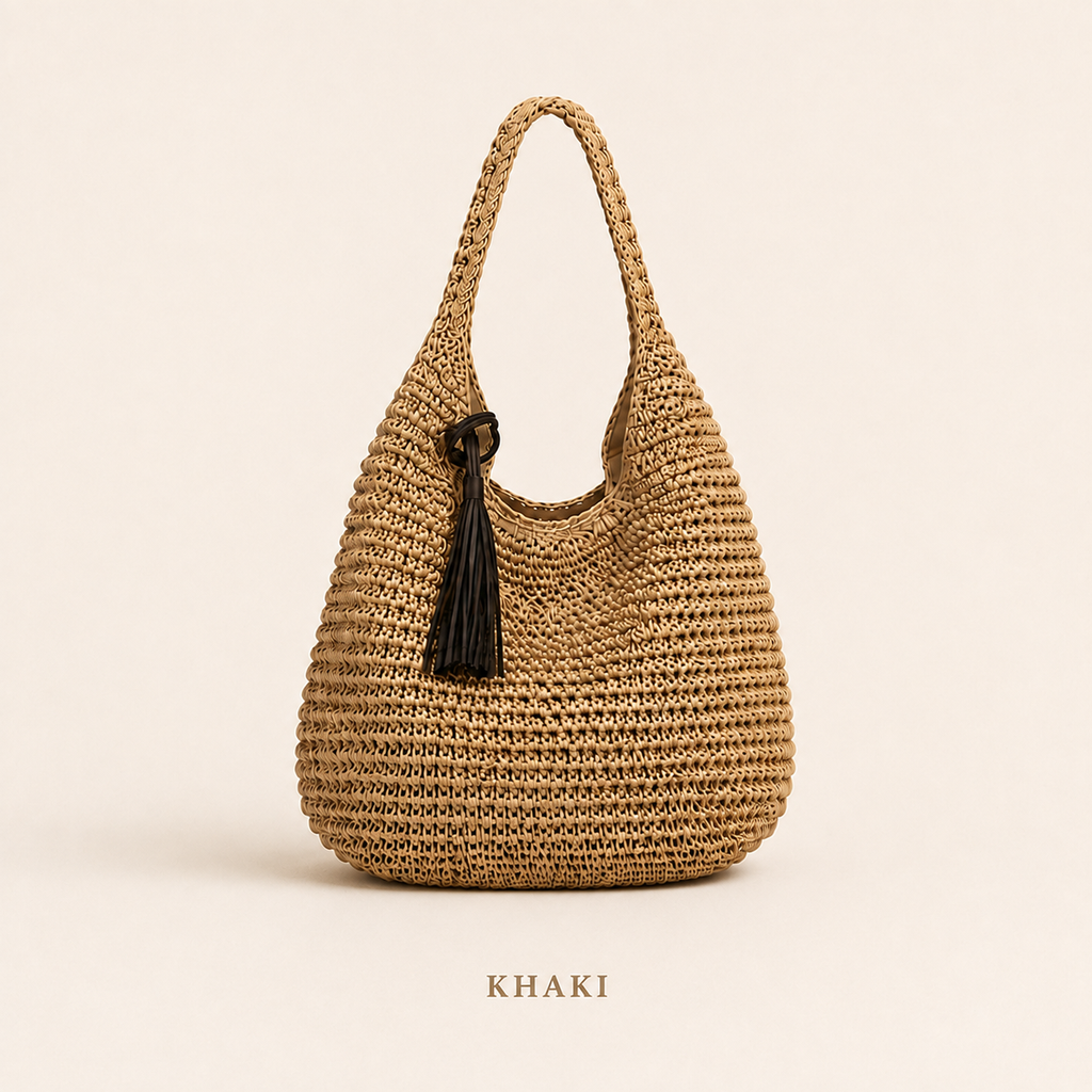 Woven Straw Beach Tote Bag with Tassel