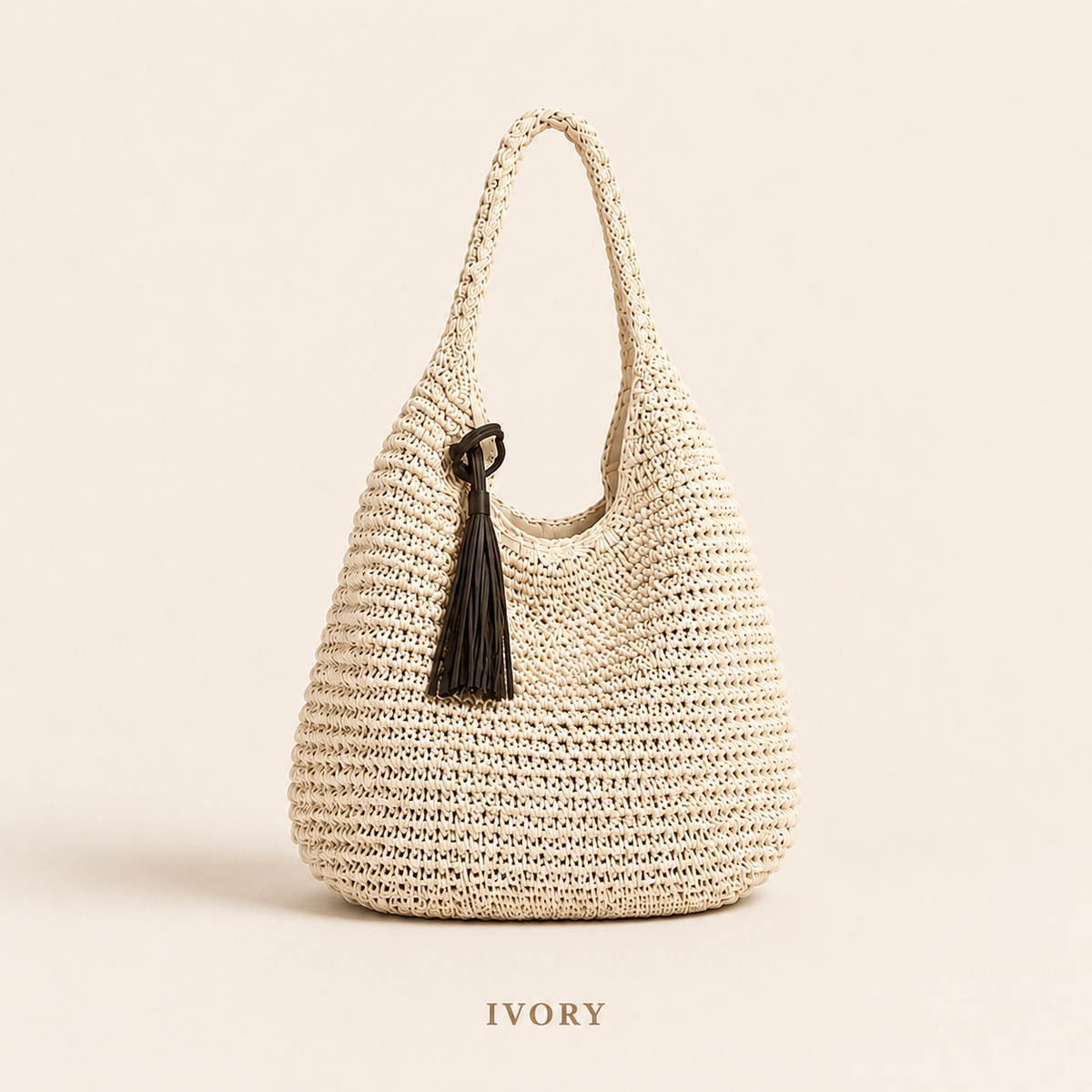 Woven Straw Beach Tote Bag with Tassel