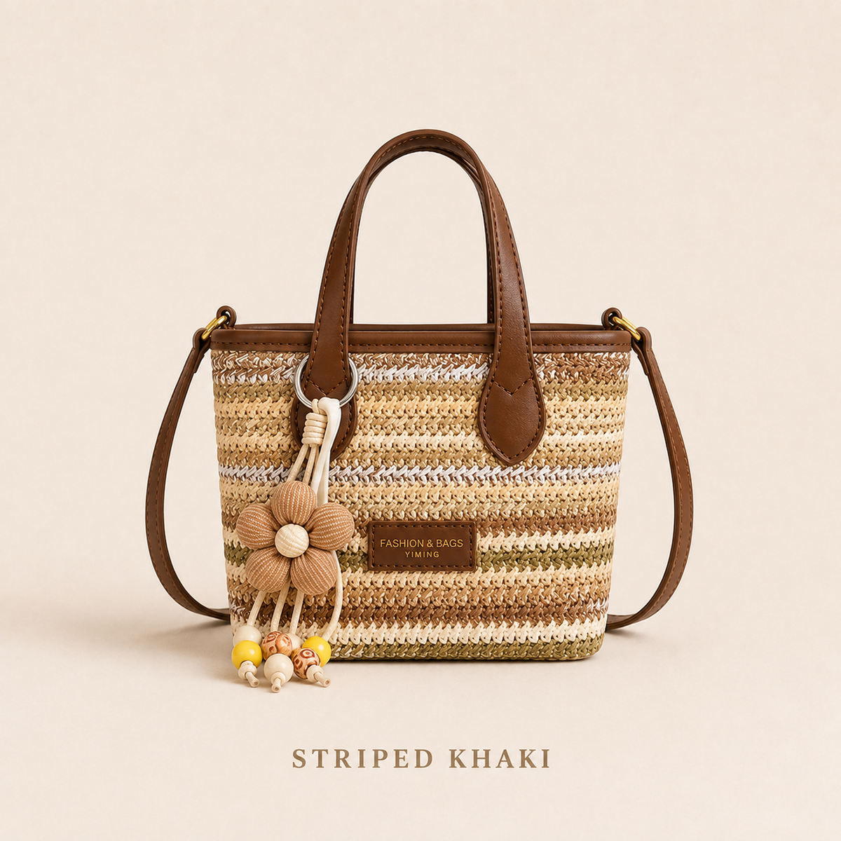 Woven Mini Tote Crossbody Bag with Flower Charm