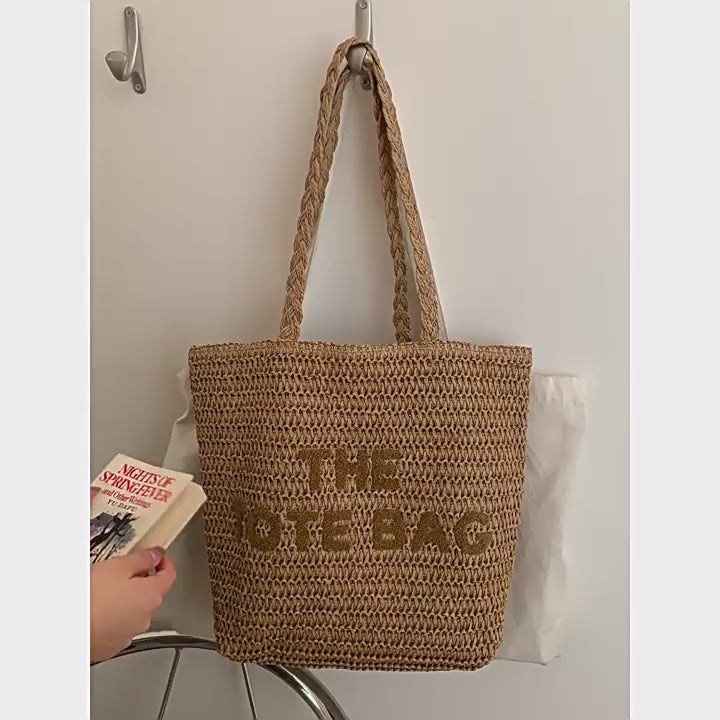 Women’s Large Woven Paper Straw Tote Bag with Zipper